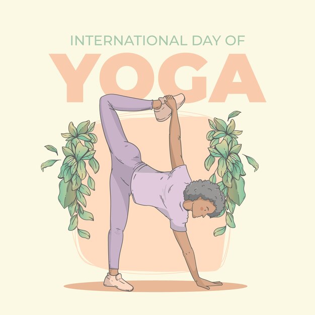 Hand getekende internationale yoga dag illustratie