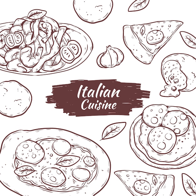 Gratis vector hand getekende italiaanse keuken illustratie