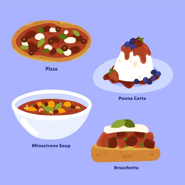 Hand getekende Italiaanse keuken illustratie