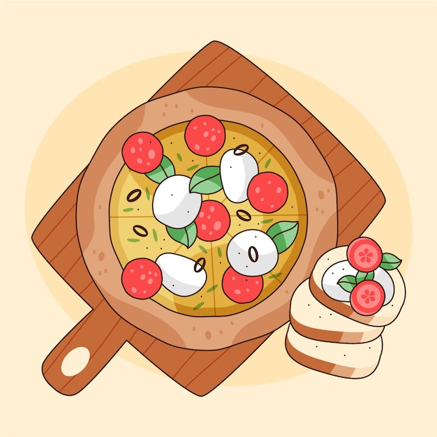 Gratis vector hand getekende italiaanse keuken illustratie