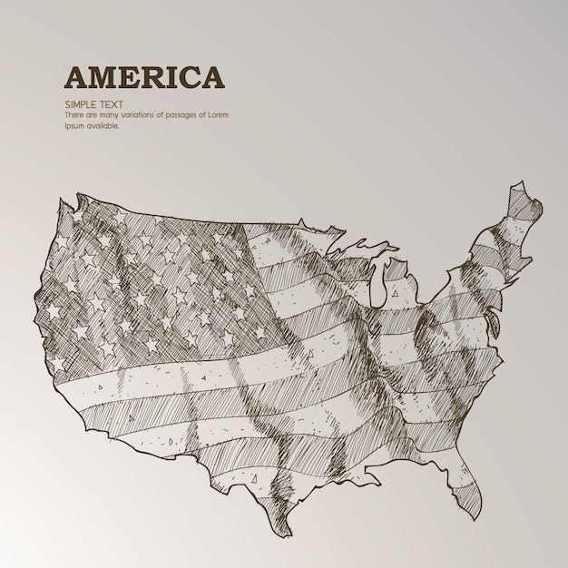 Hand getekende kaart met Amerikaanse vlag