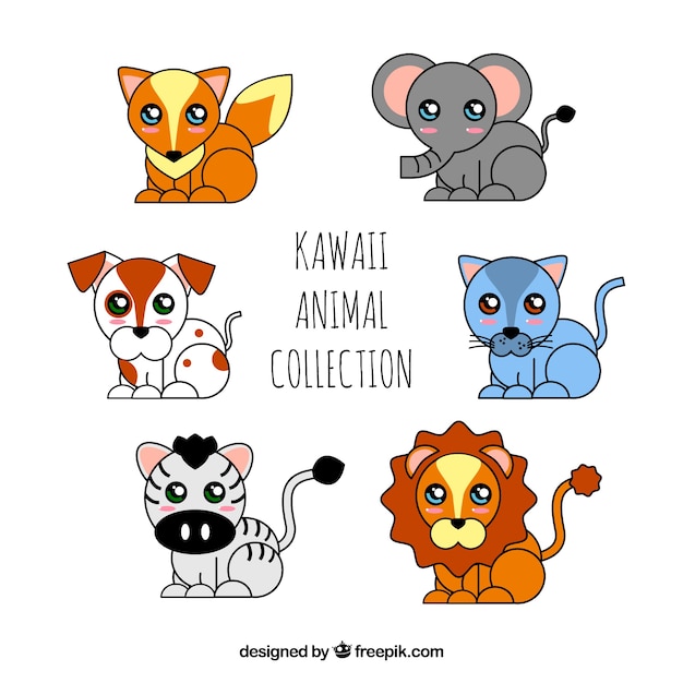 Gratis vector hand getekende kawaii dieren collectie