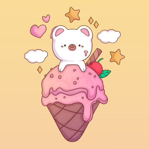 Hand getekende kawaii eten illustratie