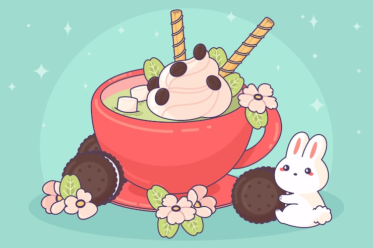 Gratis Vector hand getekende kawaii eten illustratie