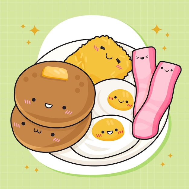 Hand getekende kawaii eten illustratie