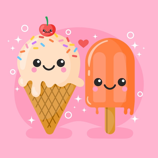 Gratis vector hand getekende kawaii eten illustratie