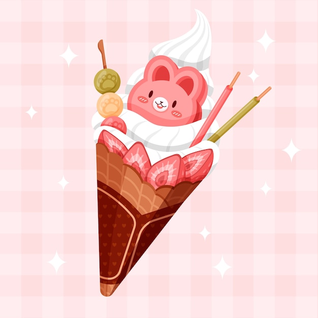 Gratis vector hand getekende kawaii eten illustratie