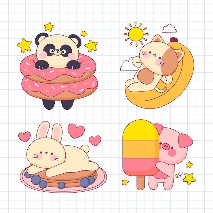 Gratis Vector hand getekende kawaii eten illustratie