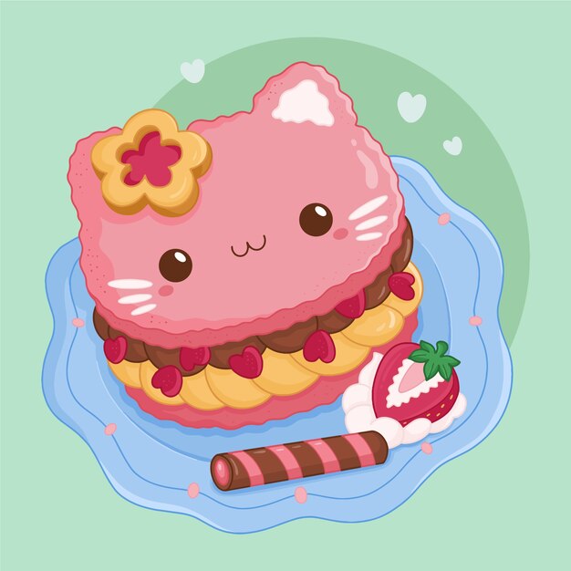 Hand getekende kawaii eten illustratie