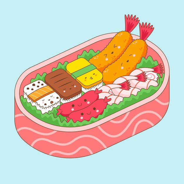 Hand getekende kawaii eten illustratie