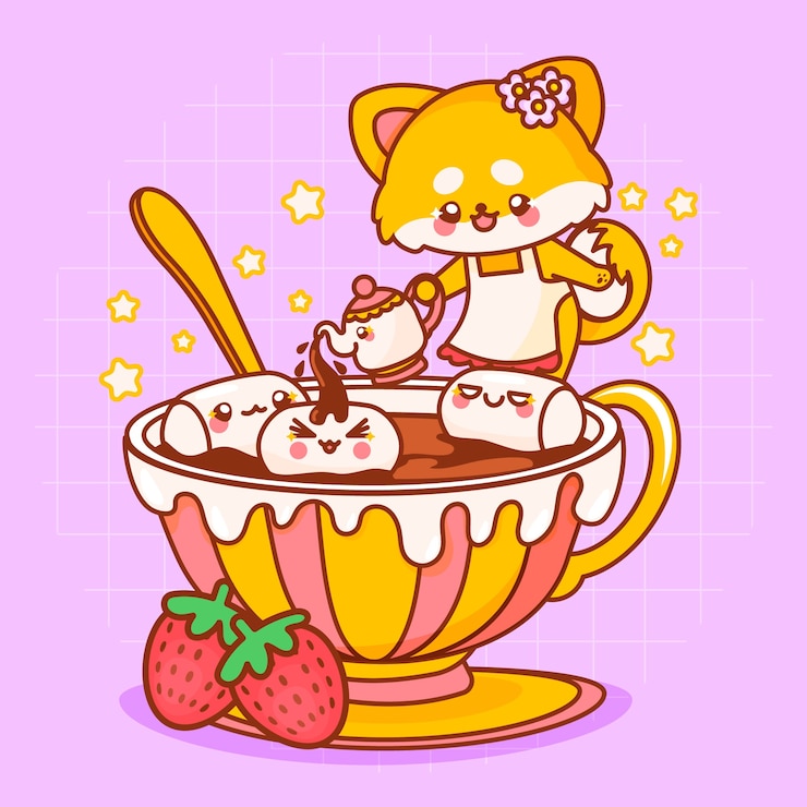Gratis Vector hand getekende kawaii eten illustratie