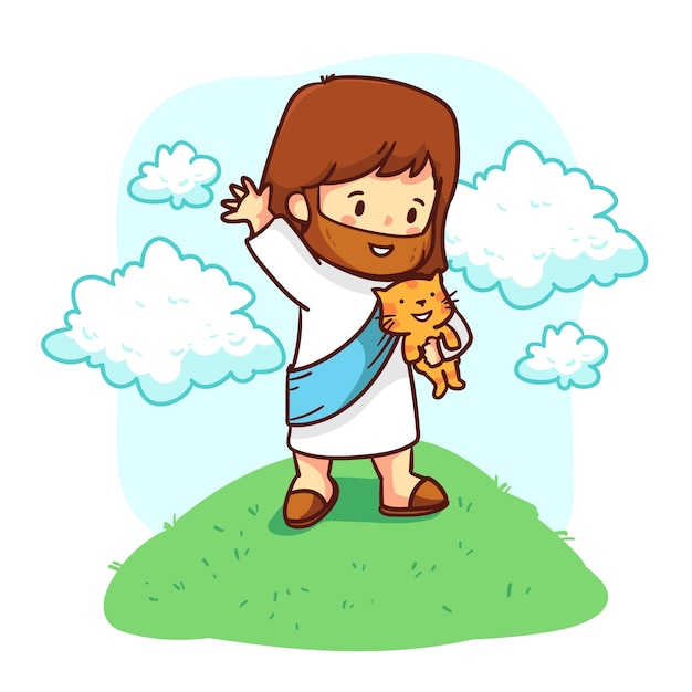 Gratis vector hand getekende kawaii jezus illustratie