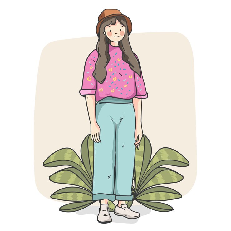 Gratis Vector hand getekende kawaii meisje illustratie