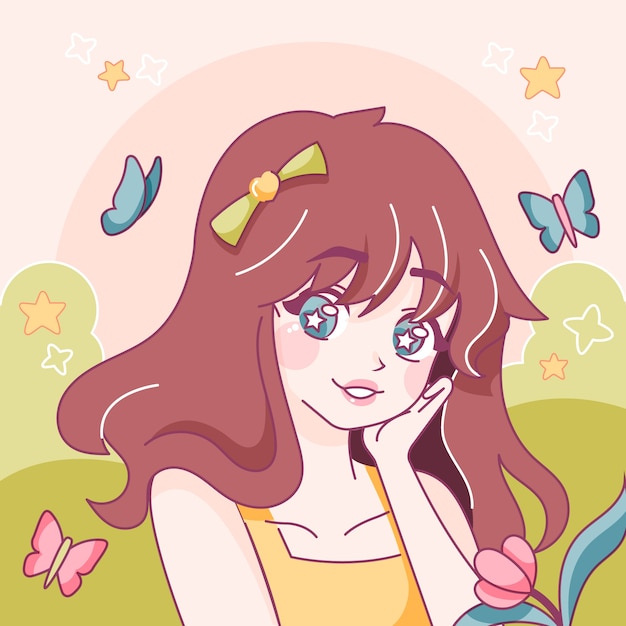 Gratis vector hand getekende kawaii meisje illustratie