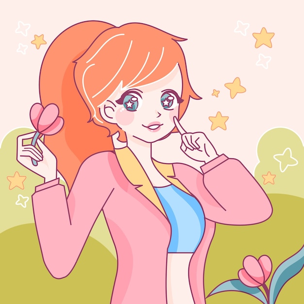 Gratis vector hand getekende kawaii meisje illustratie