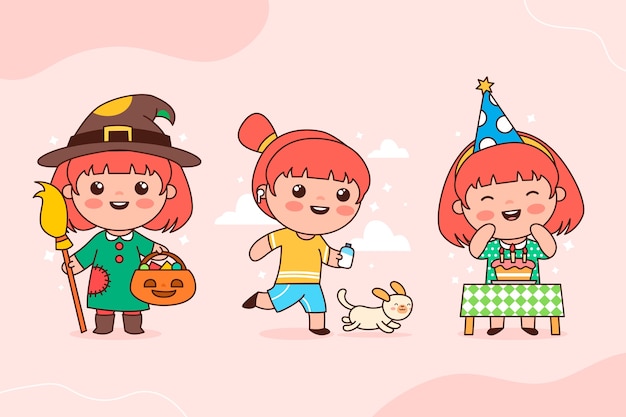 Gratis vector hand getekende kawaii meisje illustratie