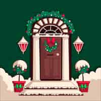 Gratis vector hand getekende kerst huisdeur illustratie