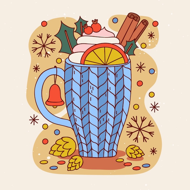 Hand getekende kerst warme chocolademelk illustratie