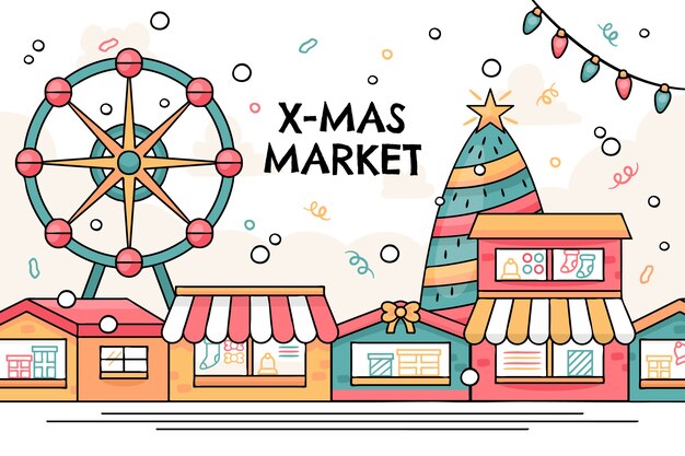 Hand getekende kerstmarkt illustratie