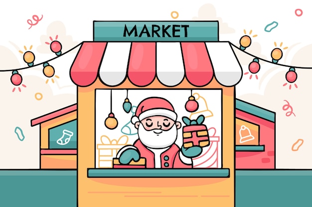 Hand getekende kerstmarkt illustratie