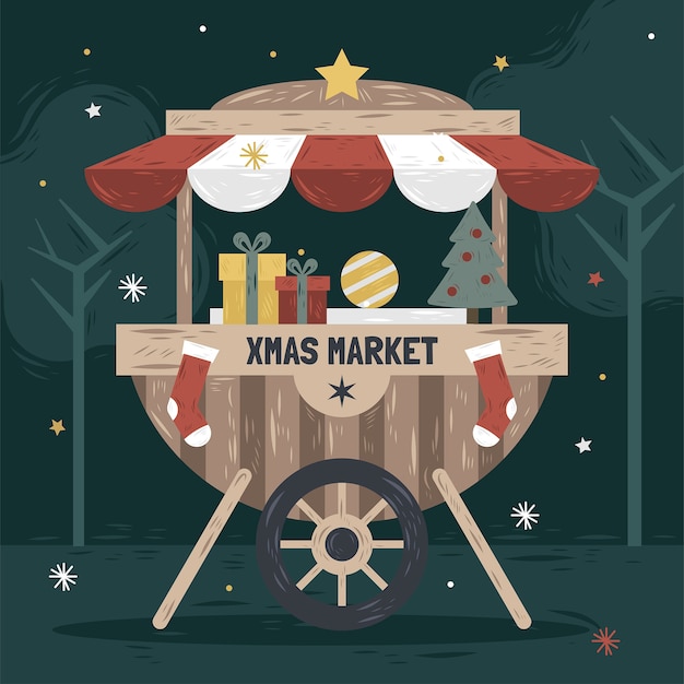 Hand getekende kerstmarkt illustratie