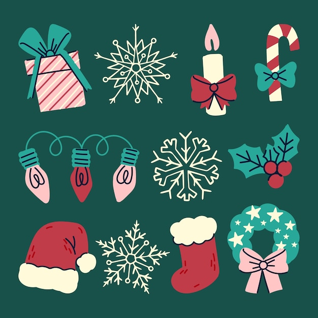 Hand getekende kerstmis element collectie