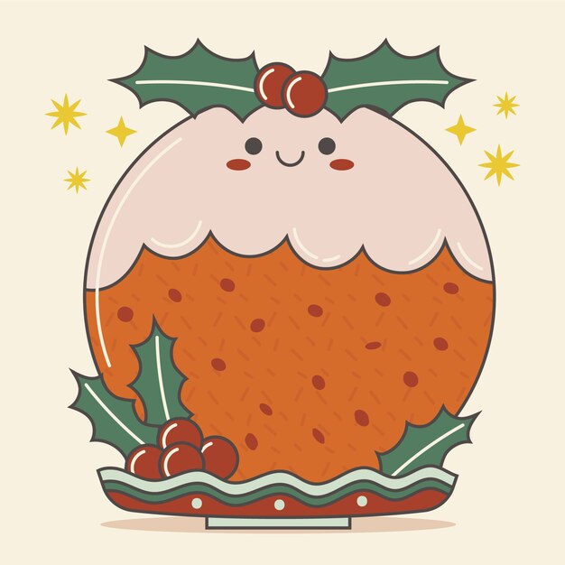 Hand getekende kerstpudding illustratie