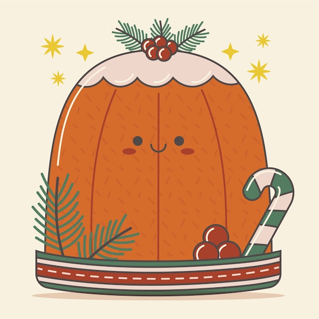 Hand getekende kerstpudding illustratie