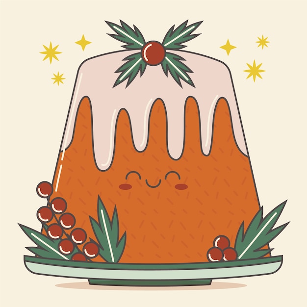 Hand getekende kerstpudding illustratie