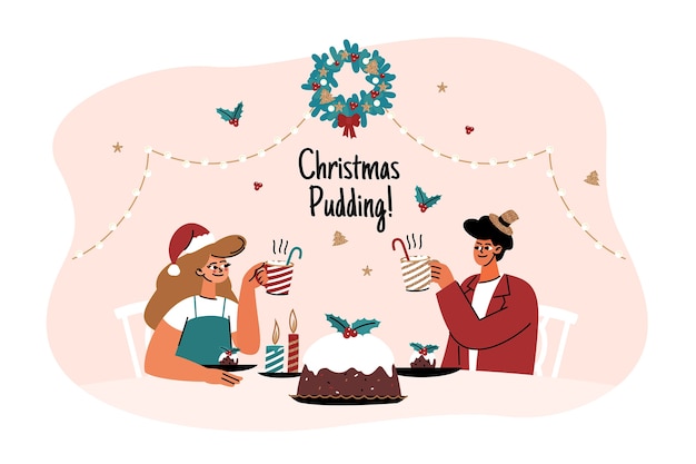 Hand getekende kerstpudding illustratie