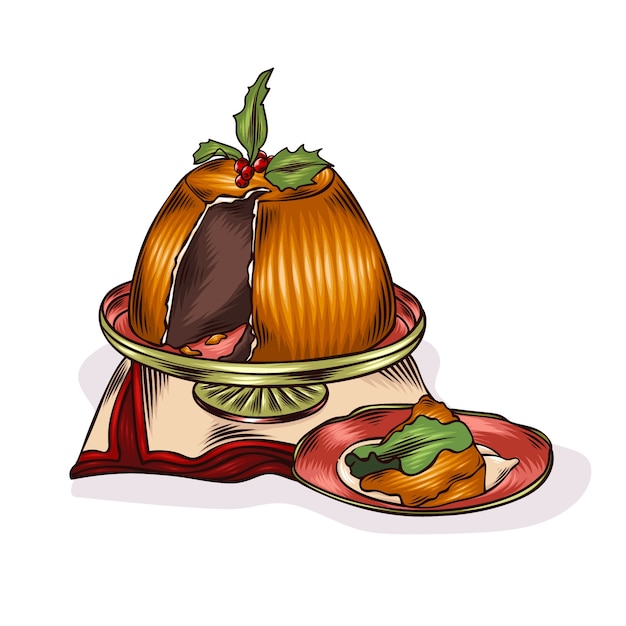 Hand getekende kerstpudding illustratie