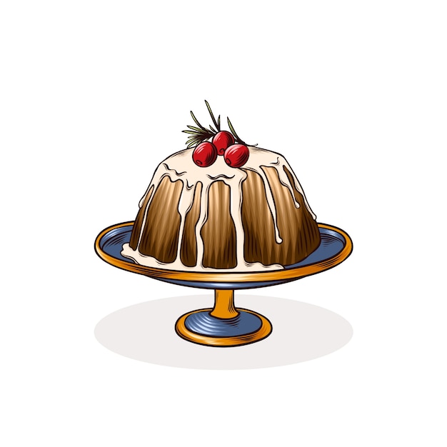 Hand getekende kerstpudding illustratie