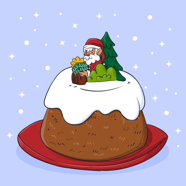 Hand getekende kerstpudding illustratie