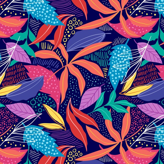Hand getekende kleurrijke abstracte bladeren patroon