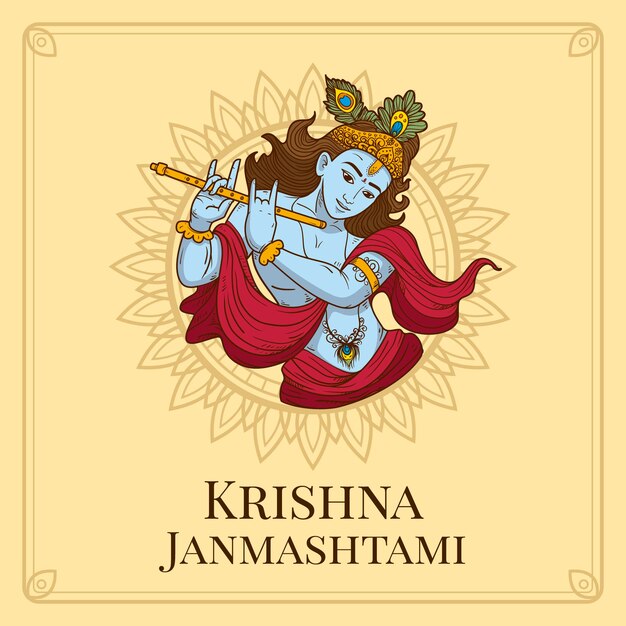 Hand getekende krishna janmashtami illustratie