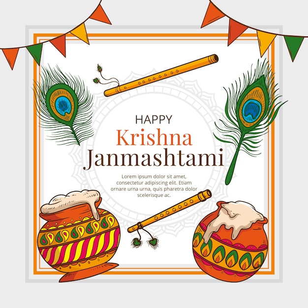 Gratis vector hand getekende krishna janmashtami illustratie