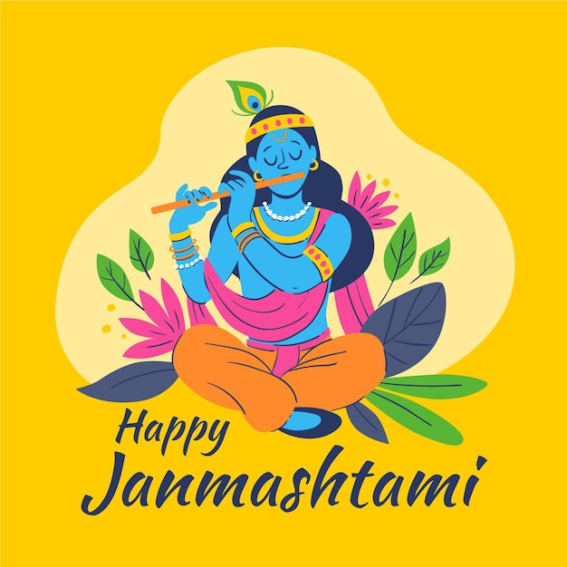 Gratis vector hand getekende krishna janmashtami illustratie