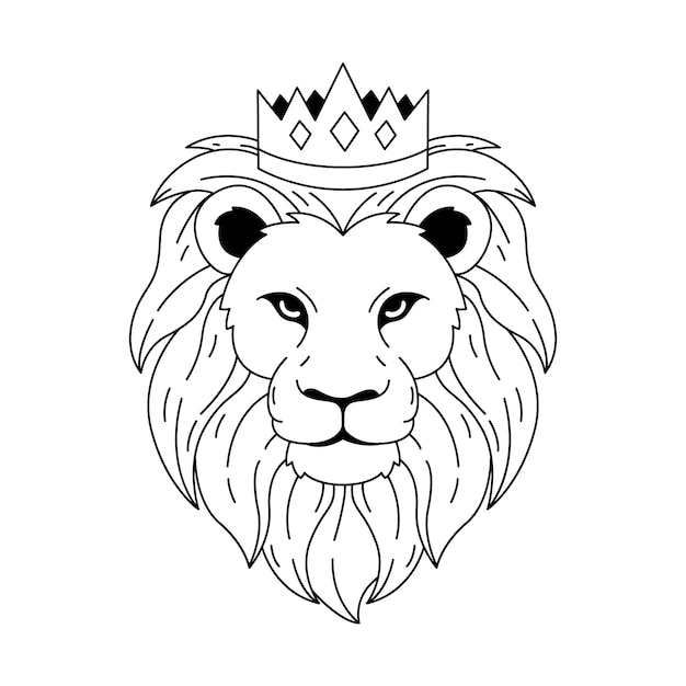 Gratis vector hand getekende leeuw met kroon overzicht illustratie