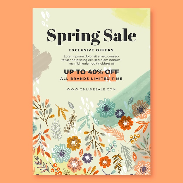 Gratis vector hand getekende lente verkoop verticale flyer