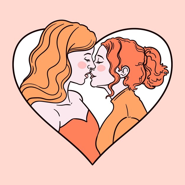 Hand getekende lesbische kus geïllustreerd