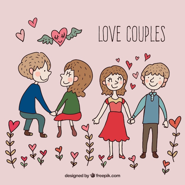 Gratis vector hand getekende liefde koppels