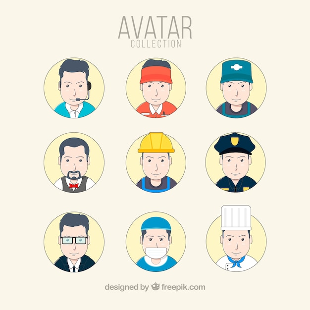Hand getekende mannelijke avatars met cirkels