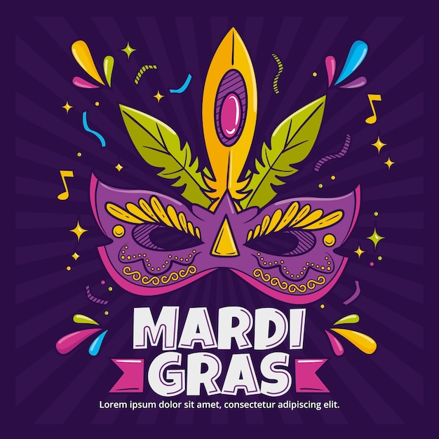 Hand getekende mardi gras illustratie