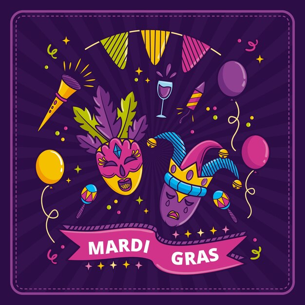 Hand getekende mardi gras illustratie