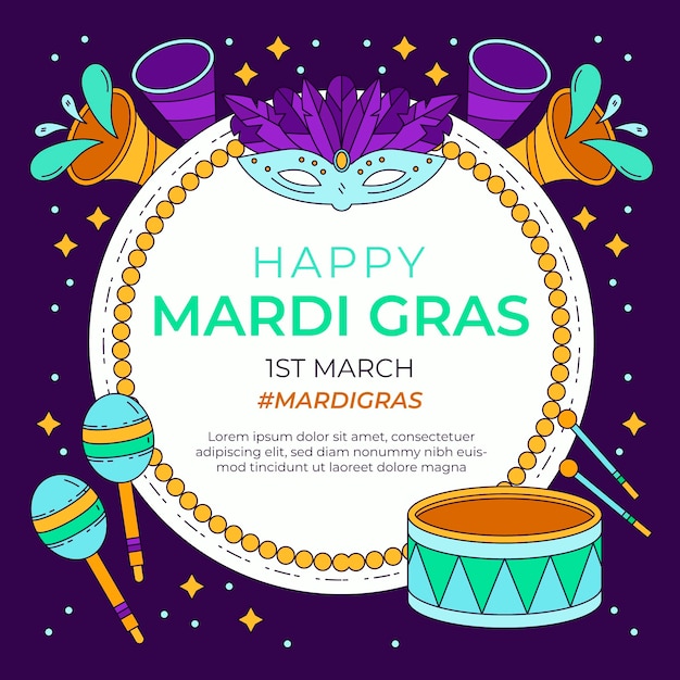 Gratis vector hand getekende mardi gras illustratie