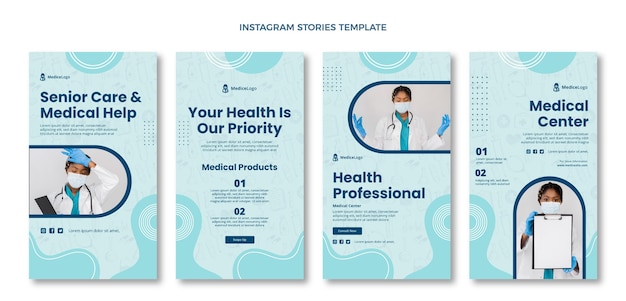 Hand getekende medische instagram verhalen sjabloon