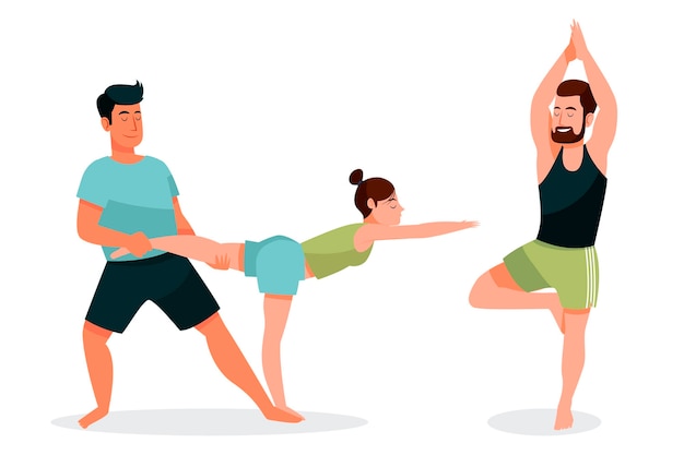 Gratis vector hand getekende mensen die yoga doen