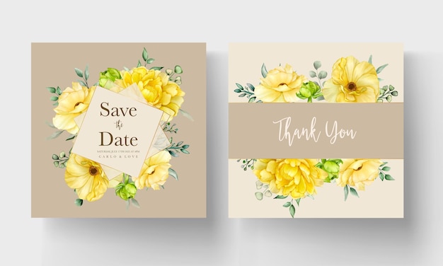 Gratis vector hand getekende mooie bloemen bruiloft uitnodigingskaarten set