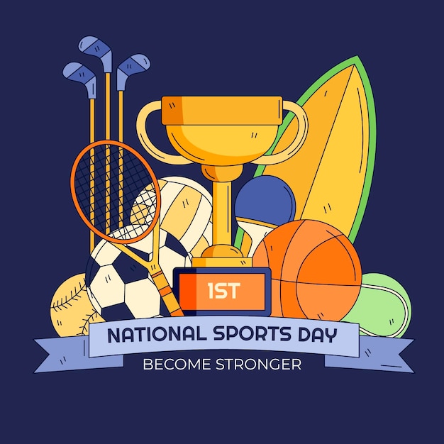 Hand getekende nationale sportdag illustratie