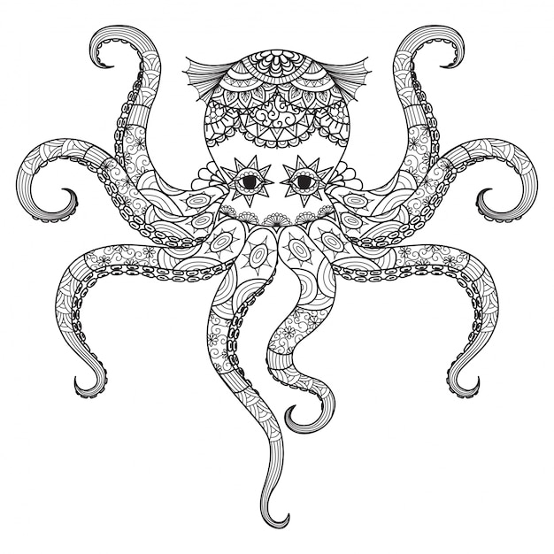 Hand getekende octopus achtergrond